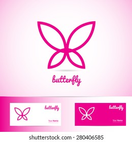 Vector company logo element template of an abstract simple pink butterfly contour 