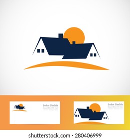 Vector company logo element template of residential real estate house sun concept
