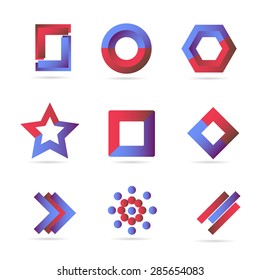 Vector company logo element template of blue red elements set square circle star rhombus arrow bubble circle lines