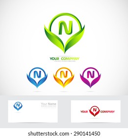 Vector company logo icon element template letter n alphabet green colors set leafs