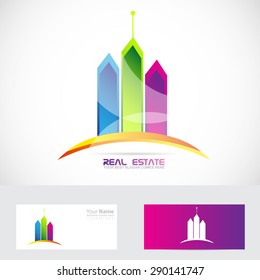 Vector company logo icon element template skyscraper real estate colors 3d