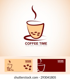 Vector company logo icon element template hot coffee cup shop contour beans