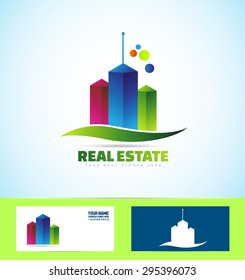 Vector company logo icon element template skyscraper building real estate set