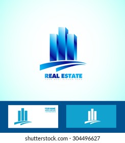 Vector company logo icon element template blue real estate realty property building skyscraper  