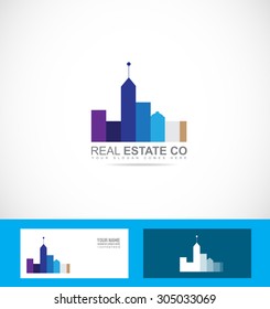 Vector company logo icon element template real estate blue purple realty city scape