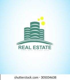 Vector company logo icon element template real estate realty tower blue skyscraper property home  