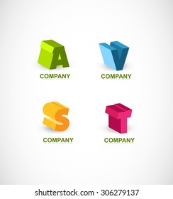 Vector company logo icon element template letter 3d colored set  