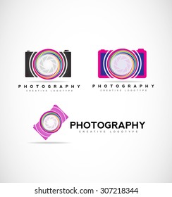 Vector company logo icon element template photo photography camera shutter aperture set photographer