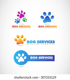 Vector company logo icon element template paw 3d pet shop dog set colors