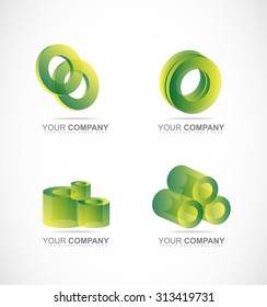 Vector company logo icon element template green transparent 3d circle cylinder tube