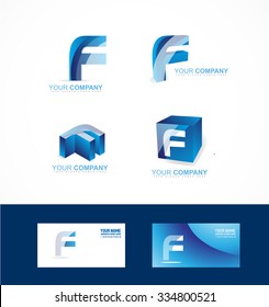 Vector company logo icon element template letter f alphabet set blue 3d