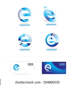 Vector company logo icon element template alphabet letter e set blue 3d