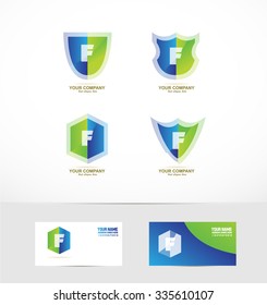Vector company logo icon element template alphabet letter f shield set 3d