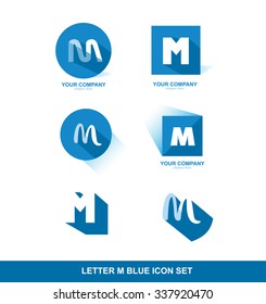 Vector company logo icon element template letter m flat shadow set