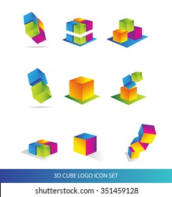 Vector company logo icon element template 3d cube colored set business techology