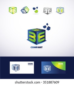 Vector company logo icon element template alphabet letter e cube set blue green 3d