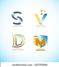 Vector company logo icon element template alphabet letter s, v, d, m set 3d