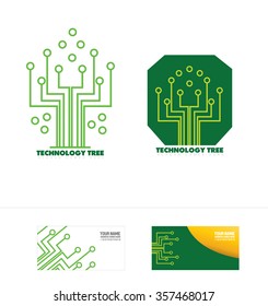 Vector company logo icon element template abstract stylized tree circuit path electronics