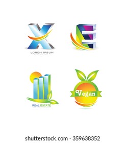 Vector company logo icon element template various letter x e real estate orange vegan