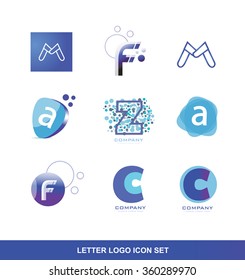 Vector company logo icon element template blue letter alphabet media advertising set