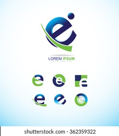 Vector company logo icon element template alphabet letter e blue green 3d