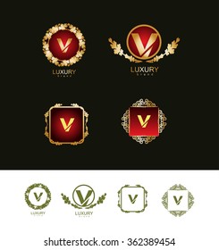 Vector company logo icon element template luxury brand item symbol  expensive jewelry jewelery alphabet letter v vintage floral pattern 