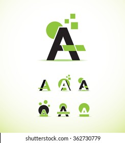Vector company logo icon element template alphabet set letter a green circle square