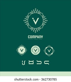 Vector company logo icon element template floral elegant lineart monogram green