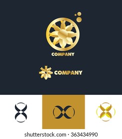 Vector company logo icon element template gold golden abstract sign flower wheel luxury 