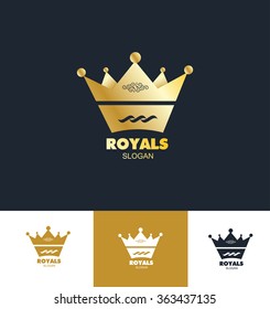 Vector company logo icon element template gold golden royal king crown set monogram lineart
