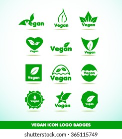 Vector company logo icon element template vegan text badge dark green leaf shield 