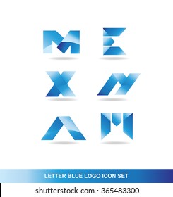 Vector company logo icon element template alphabet letter set m e x n a m blue gradient
