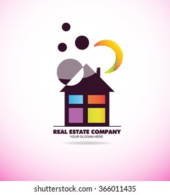 Vector company logo icon element template real estate realty house home crescent moon abstract 