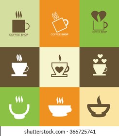 Vector company logo icon element template hot coffee cup set insignia badge sticker shop
