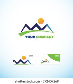 Vector company logo icon element template mountain contour shape for tourism tourist agency sports gear