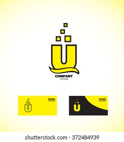 Vector company logo icon element template alphabet letter U bold with business card