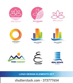 Vector company logo icon element template spa lotus flower butterfly beauty circle corporate real estate building skyscraper mountain resort zen stone tourism