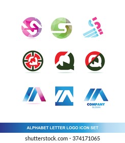Vector company logo icon element template alphabet letter set s q a abstract purple pink circle sphere lie blue red green