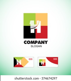 Vector company logo icon element template alphabet letter H strong colors vintage square abstract media communication it games advertising
