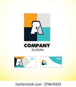 Vector company logo icon element template alphabet letter A strong colors vintage square abstract media communication it games advertising