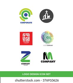 Vector company logo icon element template various design set corporate circle church christian christianity religion labyrinth alphabet letter c z m pastel green blue red 