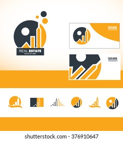 Vector company logo icon element template real estate city city scape set orange blue  contour skyscraper house home building construction realty realtor