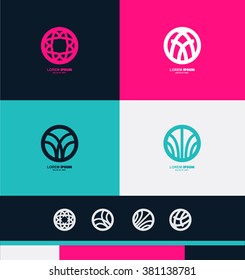 Vector company logo icon element template abstract circle line set pink blue purple flower cyan