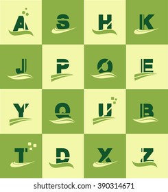 Vector company logo icon element template alphabet letter set green yellow swoosh flat a s h k j p o e y q u b t d x z 