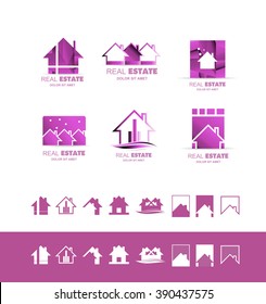 Vector company logo icon element template pink purple real estate house property residential construction roof abstract line contour