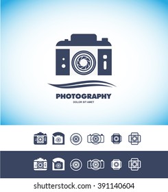 Vector company logo icon element template photo photography photographer camera blue shutter apperture studio