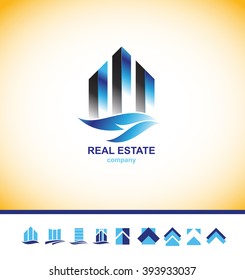 Vector company logo icon element template real estate city building skyscraper property residential construction set