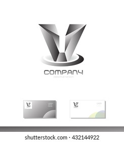 Vector company logo icon element template alphabet letter V metal silver grey games 