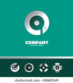 Vector company logo icon element template silver white circle dots shadow green background games media advertising metal