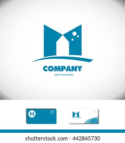 Vector company logo icon element template alphabet letter M flat blue